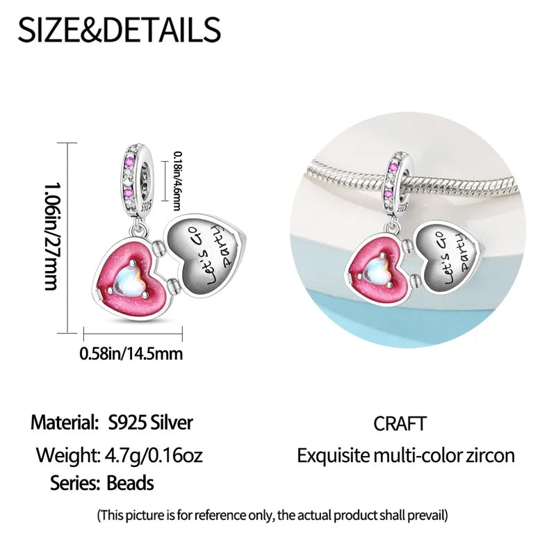 925 Silver Charms Beads Fit 3mm Original Bracelet Game Machine Box Afternoon Tea Dessert Romantic Pink Pendant DIY Jewelry