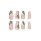 24ps/Box Long Ballerina Full Cover Artificial French False Nails Art Green Graffiti Color Blocking Gold Thread Fake Nail Tips