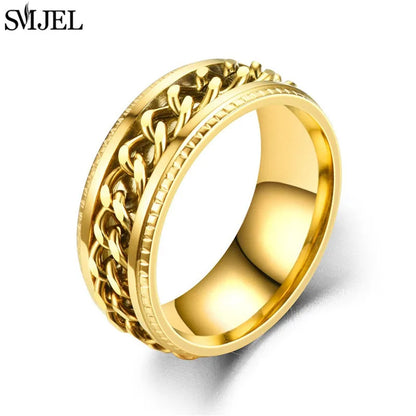 Cool Stainless Steel Rotatable Chain Men' Ring Multifunctional Fashion 8mm Fidget Spinner Rings Couple Jewelry bague homme 2024