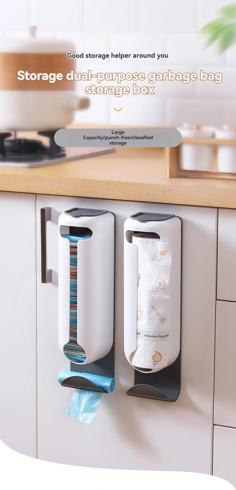 Innovative Wall Mounted Plastic Bag Dispenser Organizer for Kitchen and Home - Easy Access, Neat Organization and Space-saving