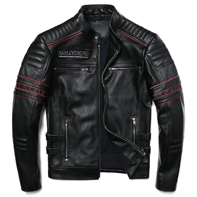 2025 New Embroidery Skull Fashion Genuine Leather Jacket Men's Natural Cowhide Motorcycle Jacket Slim Moto Coat Size S-6XL