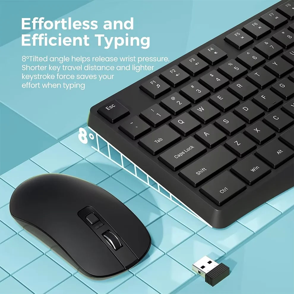 Full-Sized Ergonomic Wireless Keyboard And Mouse Combo 2.4G Cordless USB Quiet Click Keyboard And Mouse Set for Typi