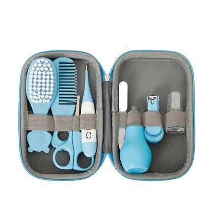 8PCS Baby Healthcare and Grooming Kit Baby Safety Set with Nail Clippers Nasal Aspirator Thermometer Hair Brush Comb Newborn