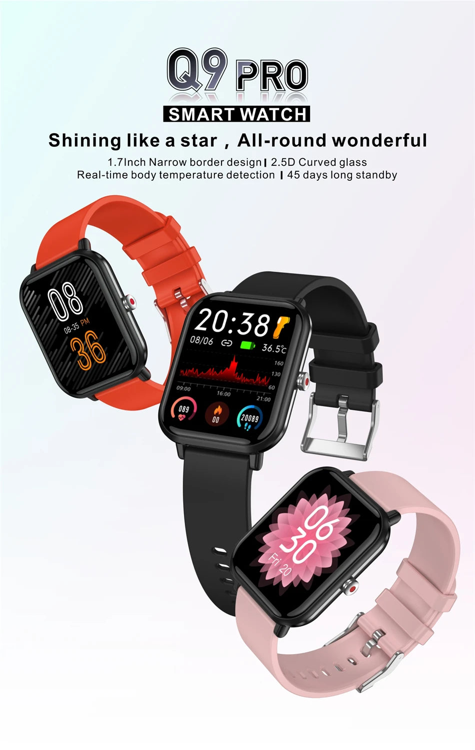 New Body Temperature Monitor Watch Men Smart Watch Sports Music Playback Waterproof SmartWatch Heart Rate Blood Pressure