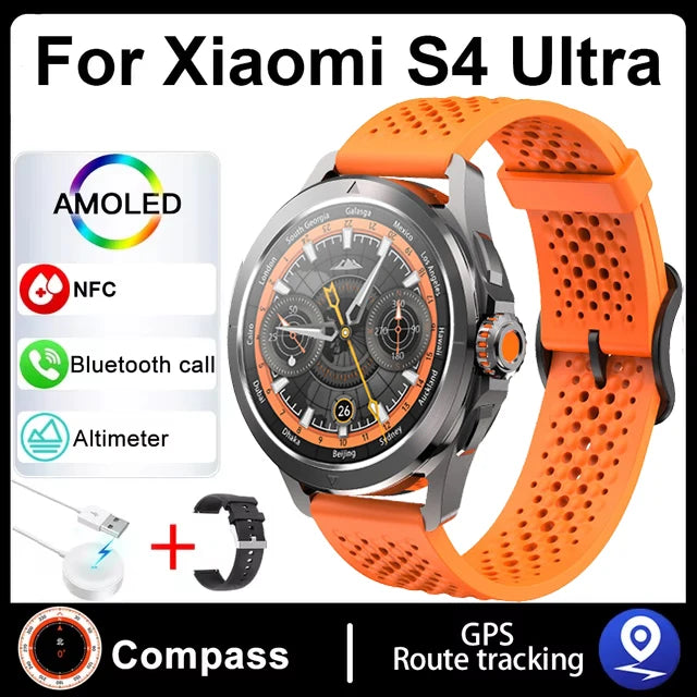 S4 Ultra Smart Bracelet Men Watch For Xiaomi  AMOLED HD Screen Bluetooth Call GPS Trajectory NFC Heart Rate Compass SmartWatches