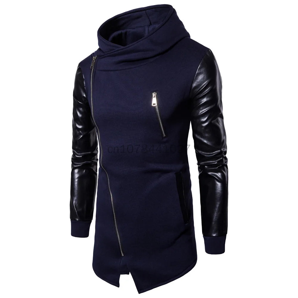 2025 Patchwork Leather Sleeve Fashion Black Tops Men Jacket Coat Spring Autumn Sweatshirt Slim Fit Pullover Tracksuits Masculino