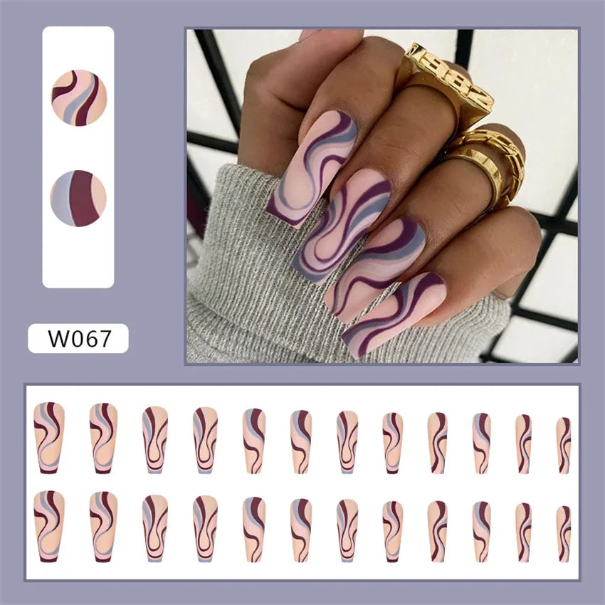 24p Artificial Acrylic Nail Art Fake Nails Full Coverage Removable Pressing Nail Tips Lotus Root Pink Leopard Print False Nails