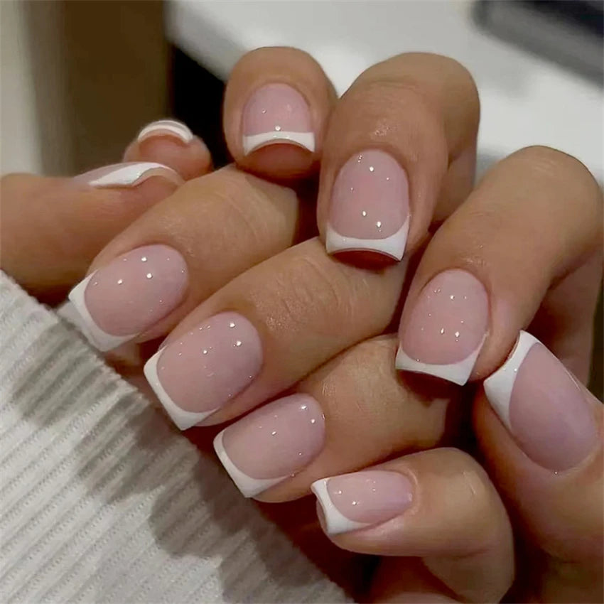 24Pcs Medium Long Ballet Fake Nails Art Flat Head Gold Line Frosted False Nails Press on Full Cover Removable Stick on Nail Tips