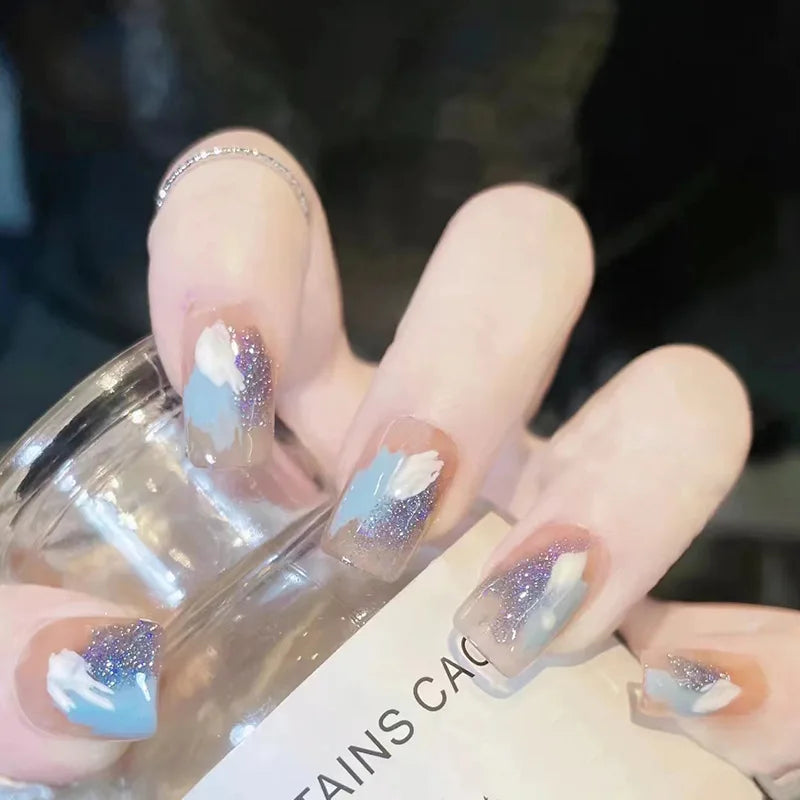 24Pcs Mid-length Ballet False Nails Cute Childlike Rainbow Press On Nails Iced Through Milk Tea Fake Nails Free Shipping Items