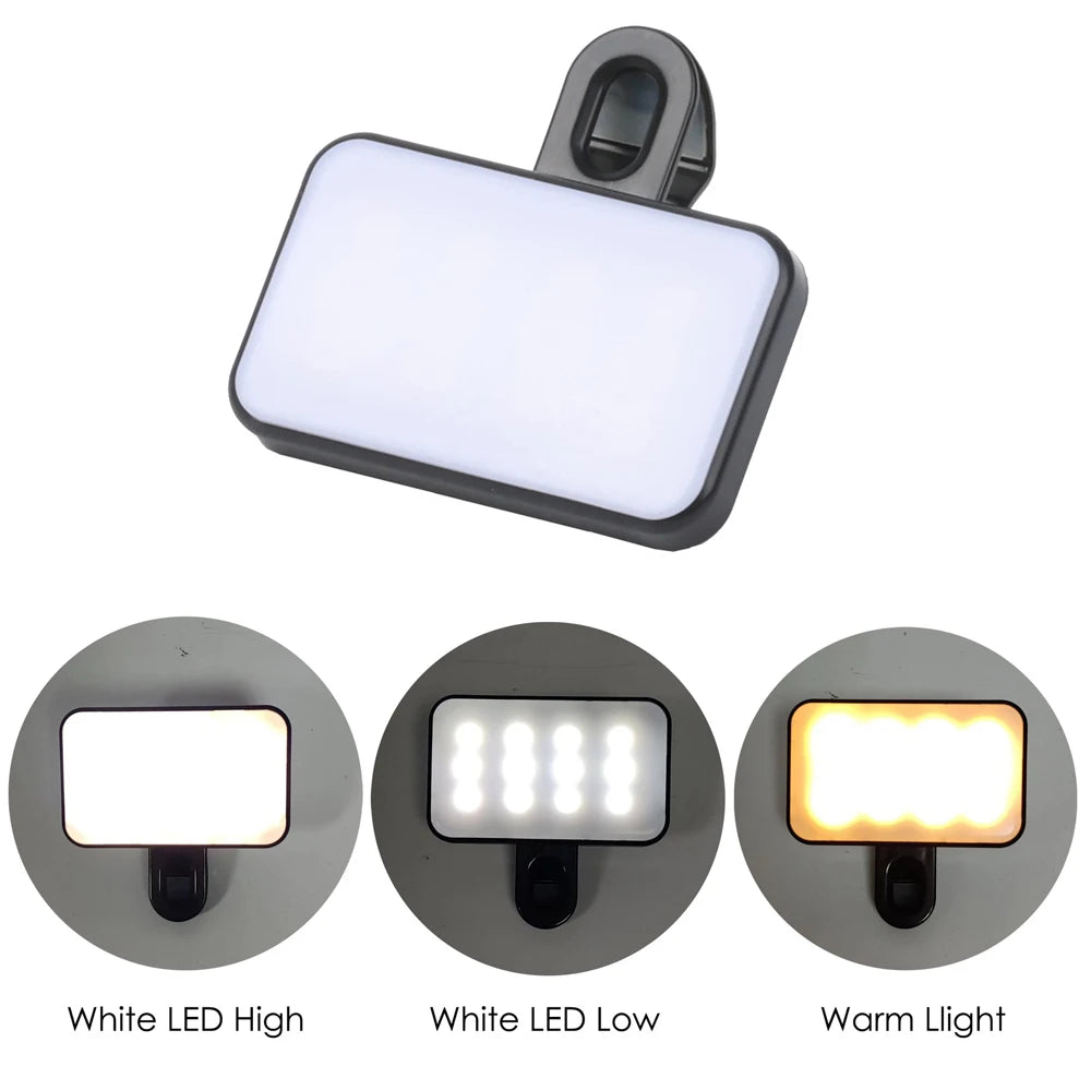 3 Modes Adjustable Brightness Portable Mini Selfie Fill Light Rechargeable Clip On For Phone Laptop Tablet Meeting Make Up