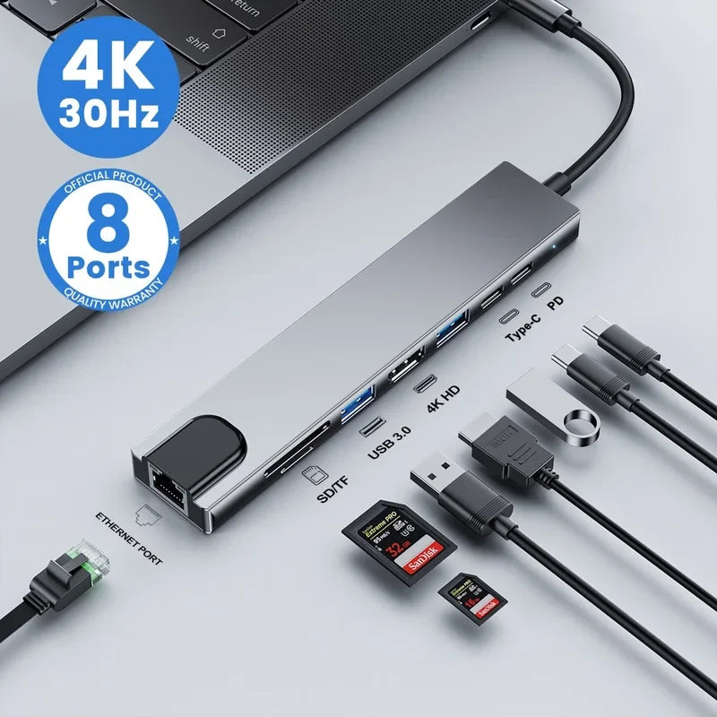 USB C HUB Type C Splitter Thunderbolt 3 Docking Station Laptop Adapter With For Macbook Air M1 iPad Pro