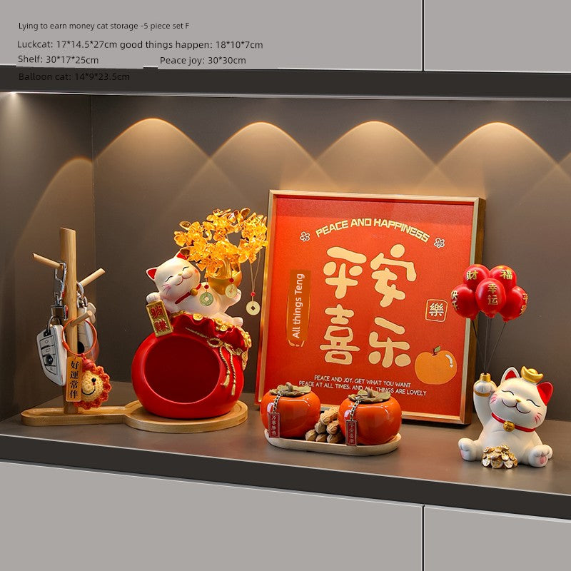 Haibeihai Lucky Cat Key Storage Entrance Decoration Home Living Room Desktop Pachira Macrocarpa Entrance Decorations