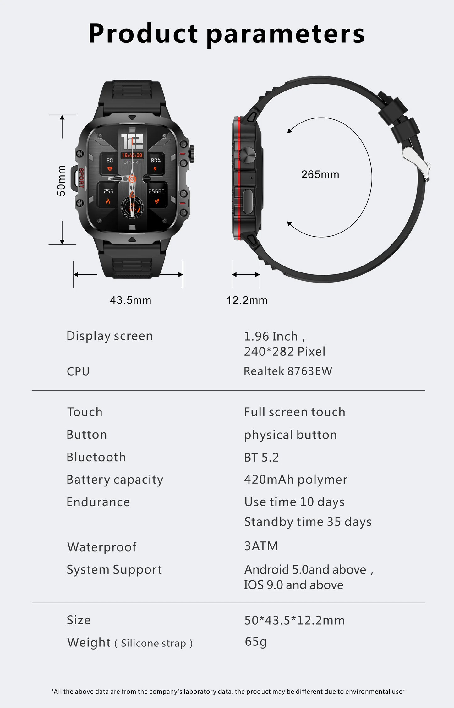 Military GPS Tracker Smart Watch Men IP68 5ATM Outdoor Sports Fitness Tracker Health Monitor 1.96" BT Call Smartwatch For Xiaomi