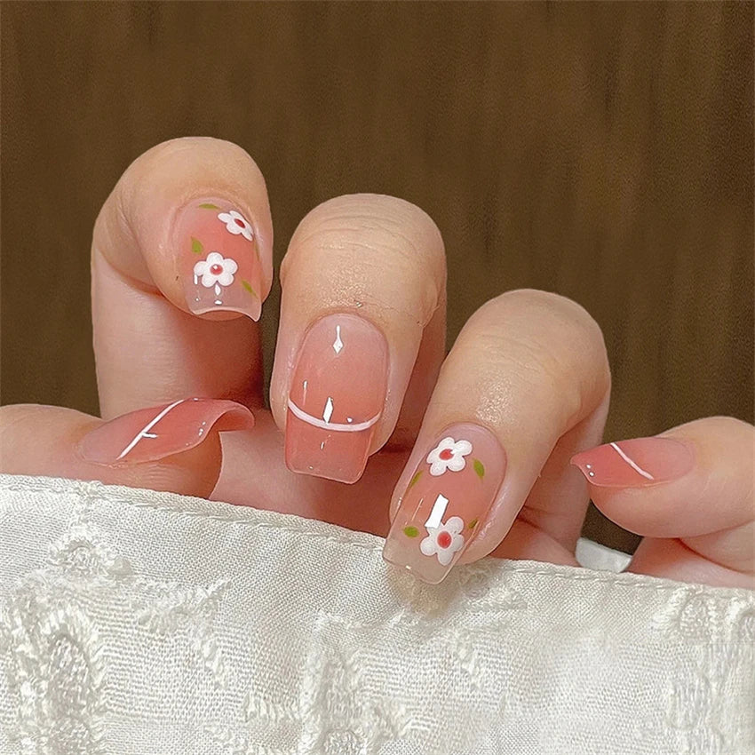 24Pcs/Lot Milky White Gradient Long Wearing False Nail Tips Acrylic Press on Nails Removable Reusable Artifical Fake Nails Art