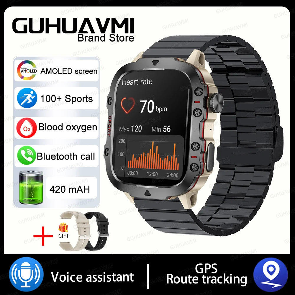 Military GPS Tracker Smart Watch Men IP68 5ATM Outdoor Sports Fitness Tracker Health Monitor 1.96" BT Call Smartwatch For Xiaomi