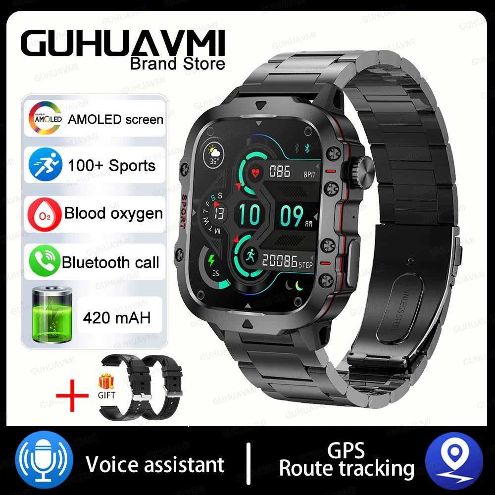 Military GPS Tracker Smart Watch Men IP68 5ATM Outdoor Sports Fitness Tracker Health Monitor 1.96" BT Call Smartwatch For Xiaomi