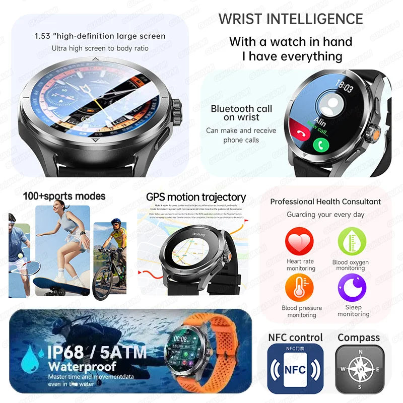 S4 Ultra Smart Bracelet Men Watch For Xiaomi  AMOLED HD Screen Bluetooth Call GPS Trajectory NFC Heart Rate Compass SmartWatches