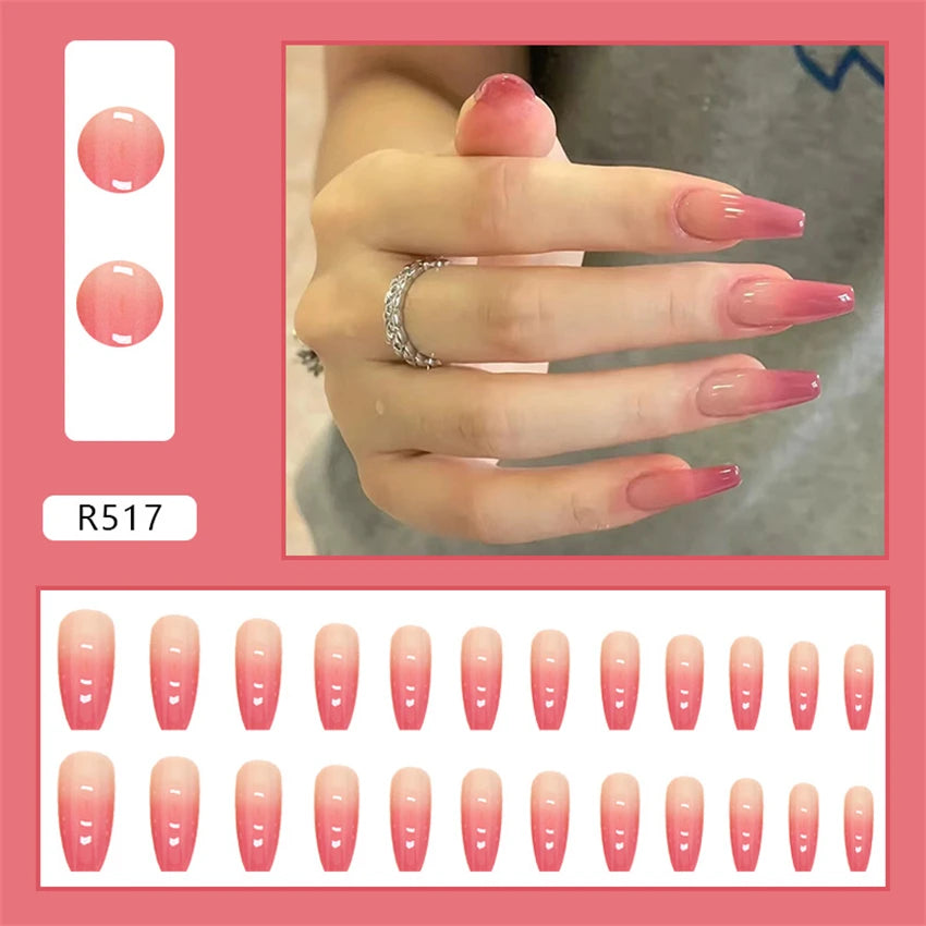 24PC/Box Fashion False Nails Artificial Milky White Pink Gradients Long Ballet Nail Tips Full Cover Acrylic Fake Nails With Glue