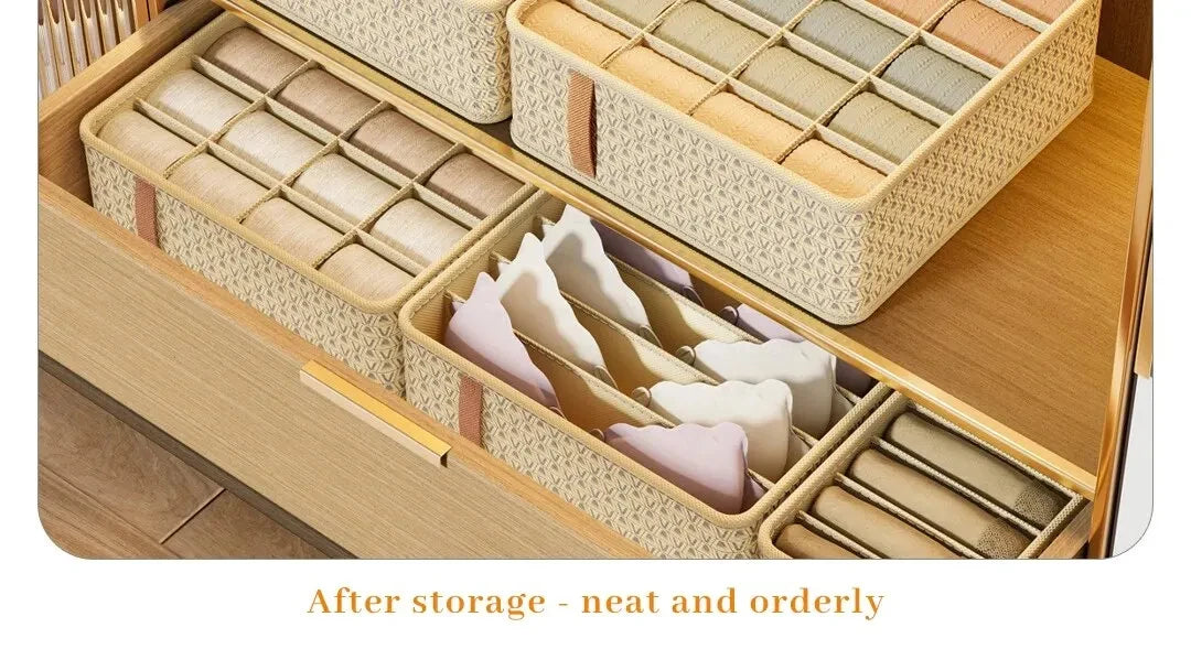 1pc Khaki/Wine Red Non Woven Multi Grid Underwear Sock Storage Box Household Wardrobe Organization and Storage