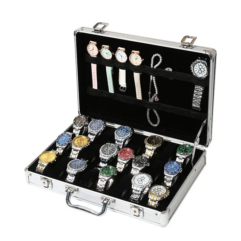32/12/6 Slots Large Capacity for Jewelry Organization Silver Aluminum Alloy Watch Storage Box Multi-Purpose Metal Box with Lock