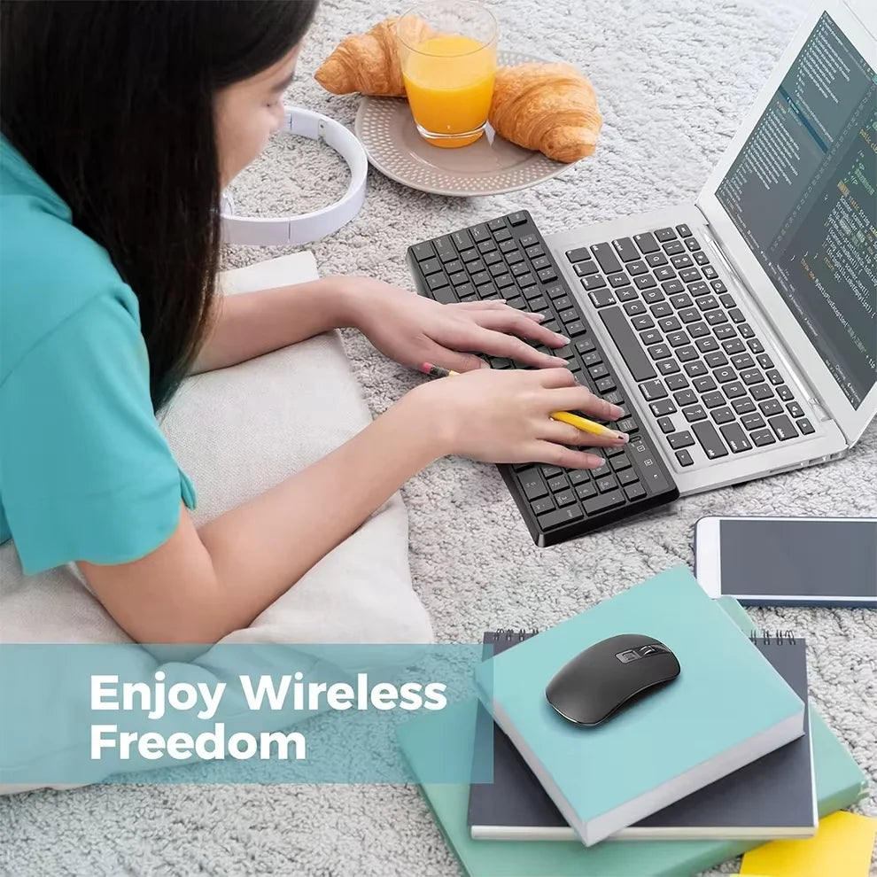 Full-Sized Ergonomic Wireless Keyboard And Mouse Combo 2.4G Cordless USB Quiet Click Keyboard And Mouse Set for Typi