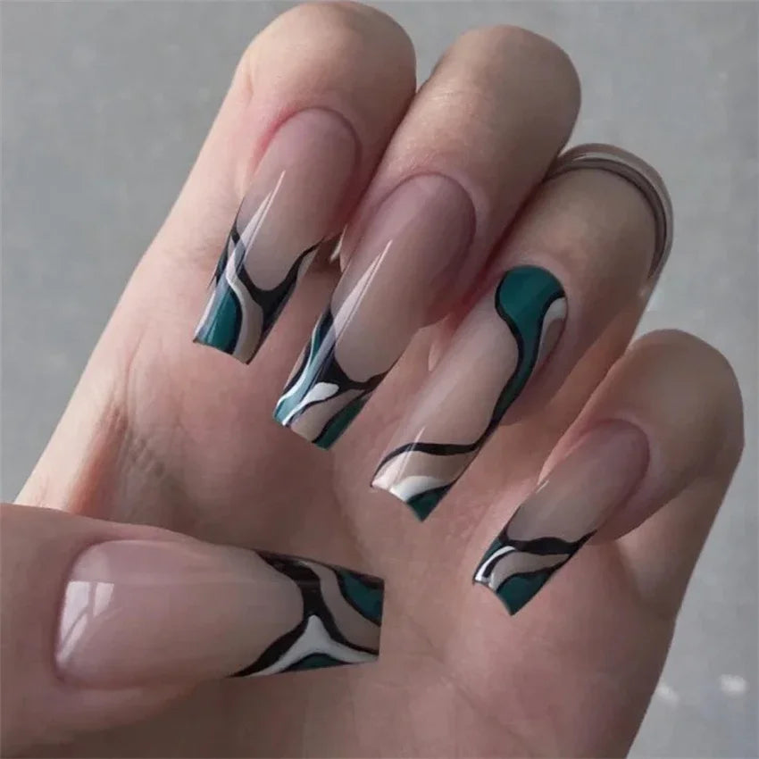 24p Artificial Acrylic Nail Art Fake Nails Full Coverage Removable Pressing Nail Tips Lotus Root Pink Leopard Print False Nails