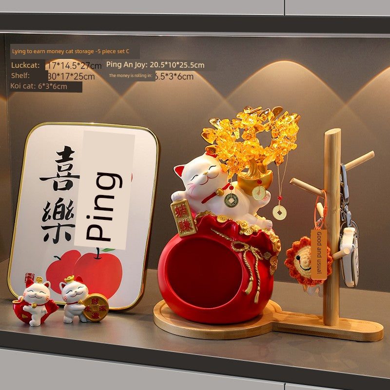 Haibeihai Lucky Cat Key Storage Entrance Decoration Home Living Room Desktop Pachira Macrocarpa Entrance Decorations