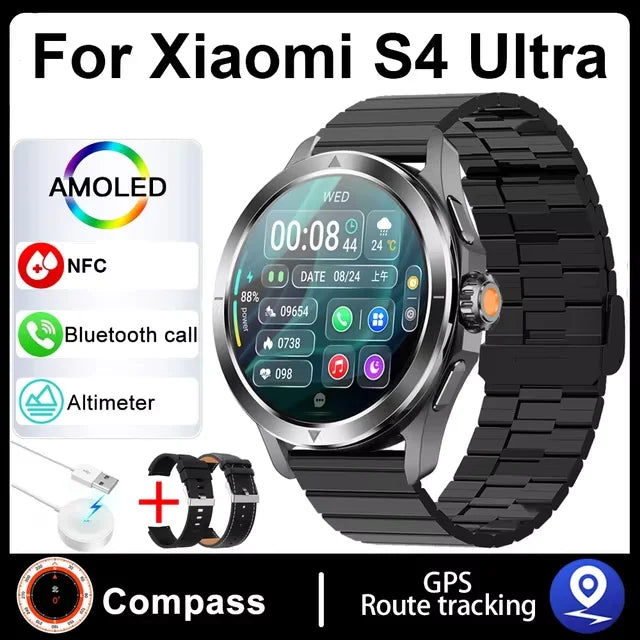 S4 Ultra Smart Bracelet Men Watch For Xiaomi  AMOLED HD Screen Bluetooth Call GPS Trajectory NFC Heart Rate Compass SmartWatches