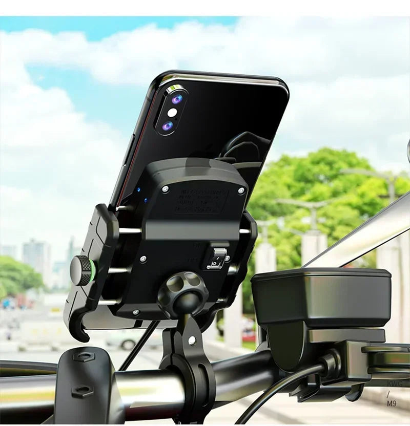 Motorcycle Phone Holder Moto Motorbike Mirror Mobile Handlebar Stand Support USB Charger Fast Wireless Charging Cellphone Mount