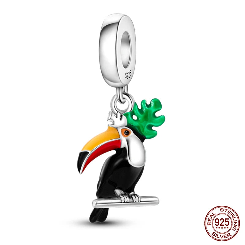 Fit Pandora 925 Original Bracelet 925 Silver Plate Flower Bird Series Charms Beads For Women Fashion DIY Jewelry Gifts Making