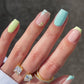 24pcs French Green Edge Seamless Removable Fake Nails Capsule Finished Full Cover Waterproof Artificial Press On False Nails
