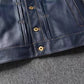 2023 New Leather Jacket Men's Single-Breasted Denim Blue Retro Old Motorcycle Leather Jacket Slim-Fit Lapel Coat