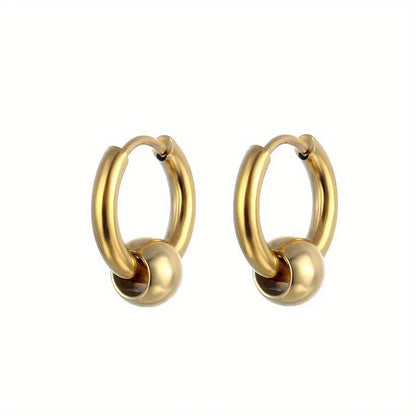 2pcs Stainless Steel Hoop Earrings For Men Small Circle Metal Ball Anti-allergic Ear Buckle Rock Hip Hop Artificial Jewelry