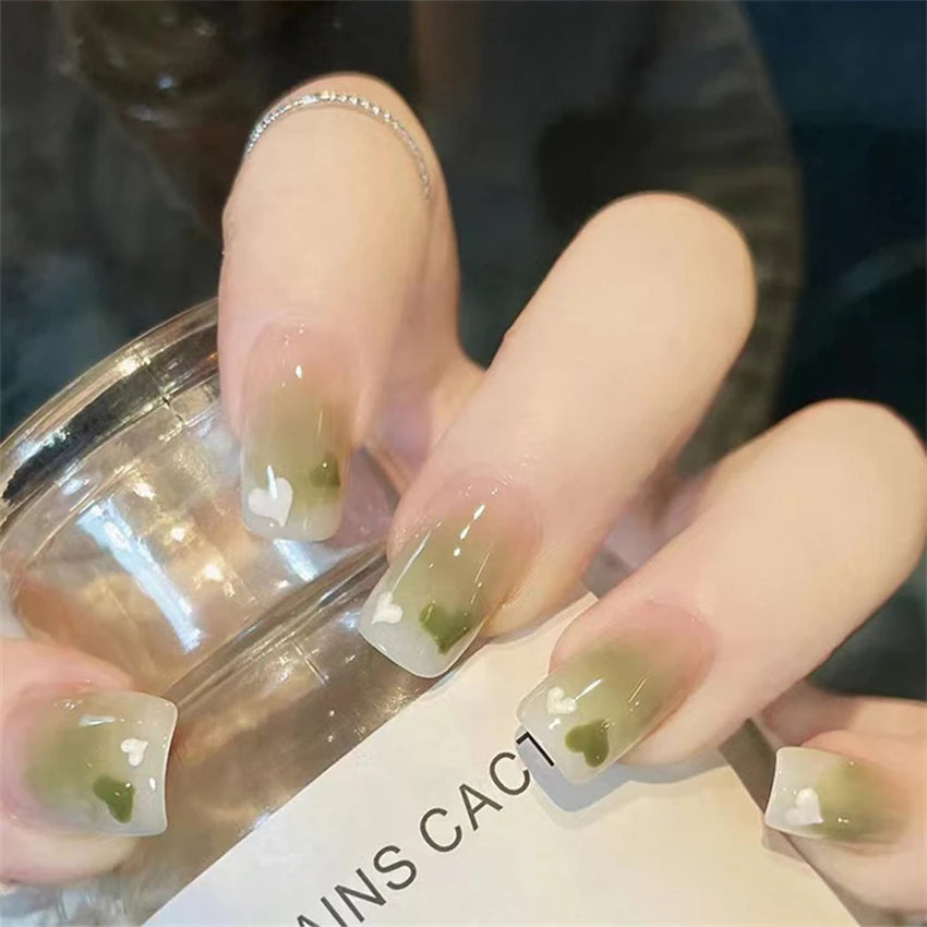 24Pcs/Lot Milky White Gradient Long Wearing False Nail Tips Acrylic Press on Nails Removable Reusable Artifical Fake Nails Art
