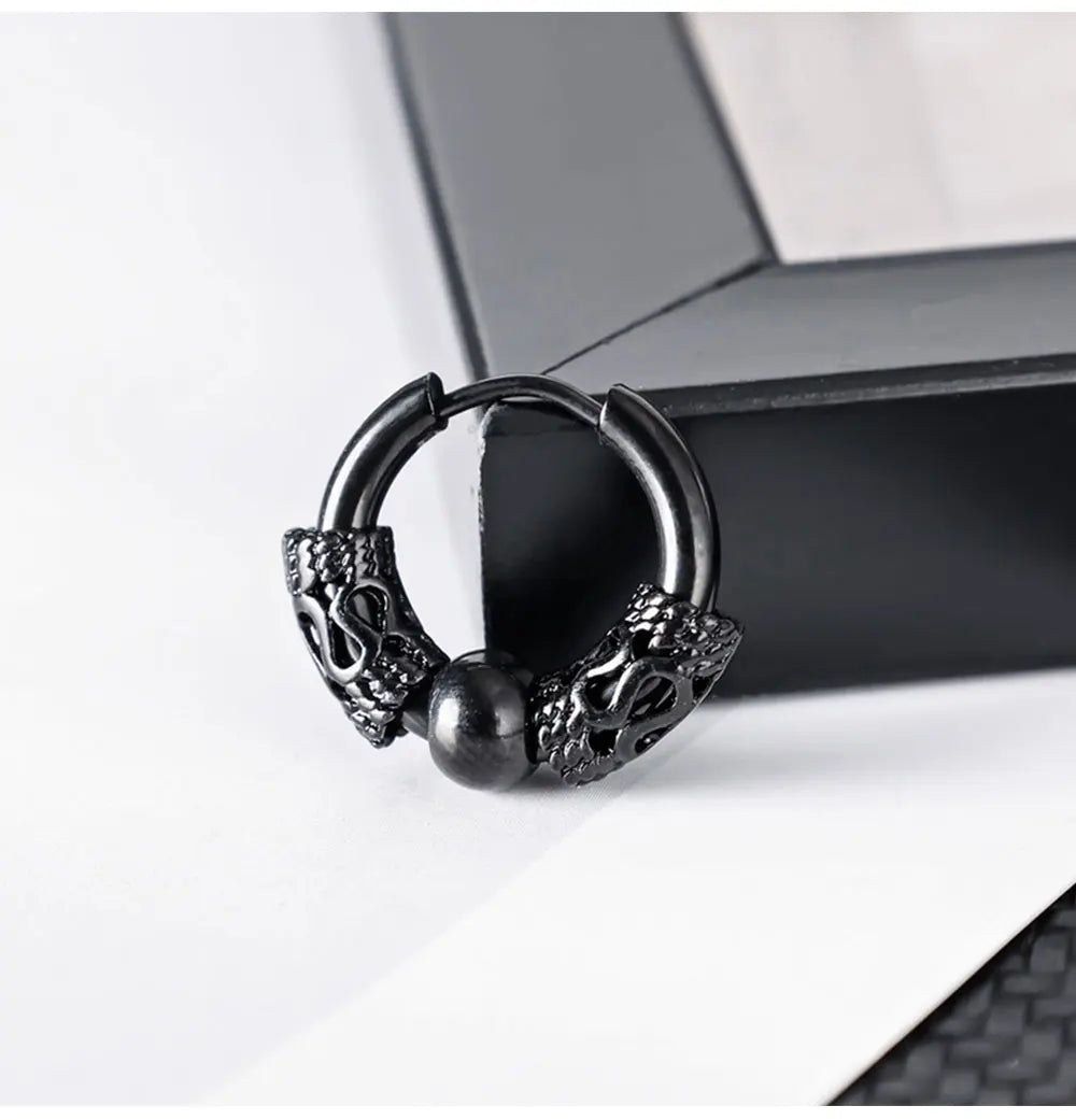1Pair Punk Stainless Steel Round Circle Totem Hoop Earrings For Men Women Not Fade Ear Rings Hip Hop Male Jewelry