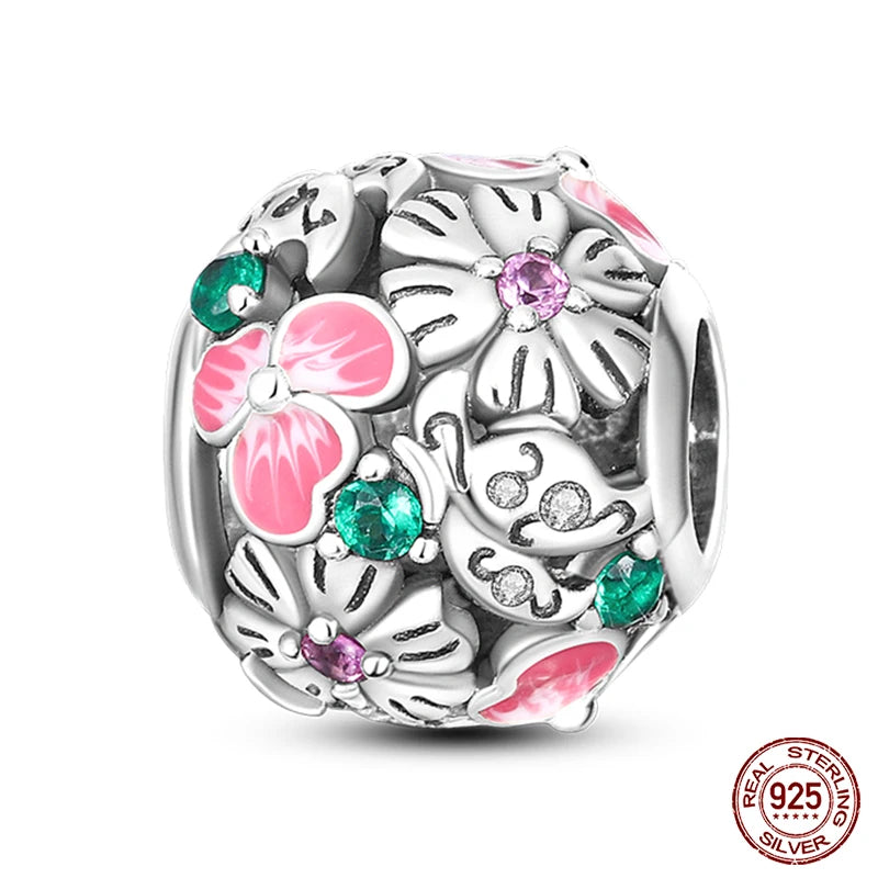 Fit Pandora 925 Original Bracelet 925 Silver Plate Flower Bird Series Charms Beads For Women Fashion DIY Jewelry Gifts Making
