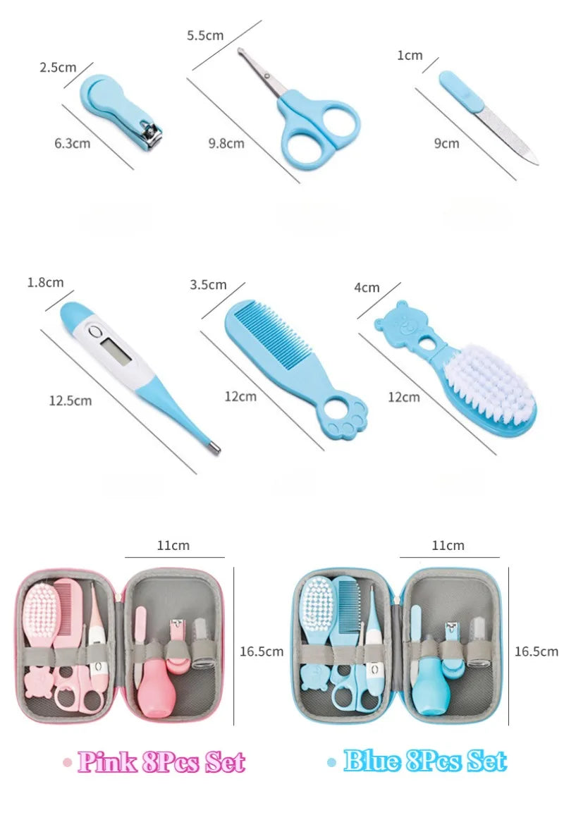 8PCS Baby Healthcare and Grooming Kit Baby Safety Set with Nail Clippers Nasal Aspirator Thermometer Hair Brush Comb Newborn