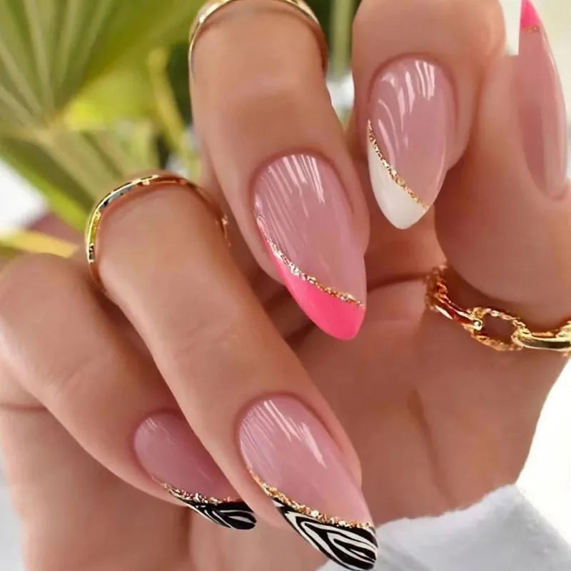 24Pcs Ballerina Press On Nail Tips Oval Head False Nails Almond Artificial Fake Nails With Glue Full Cover Press Manicure Tools