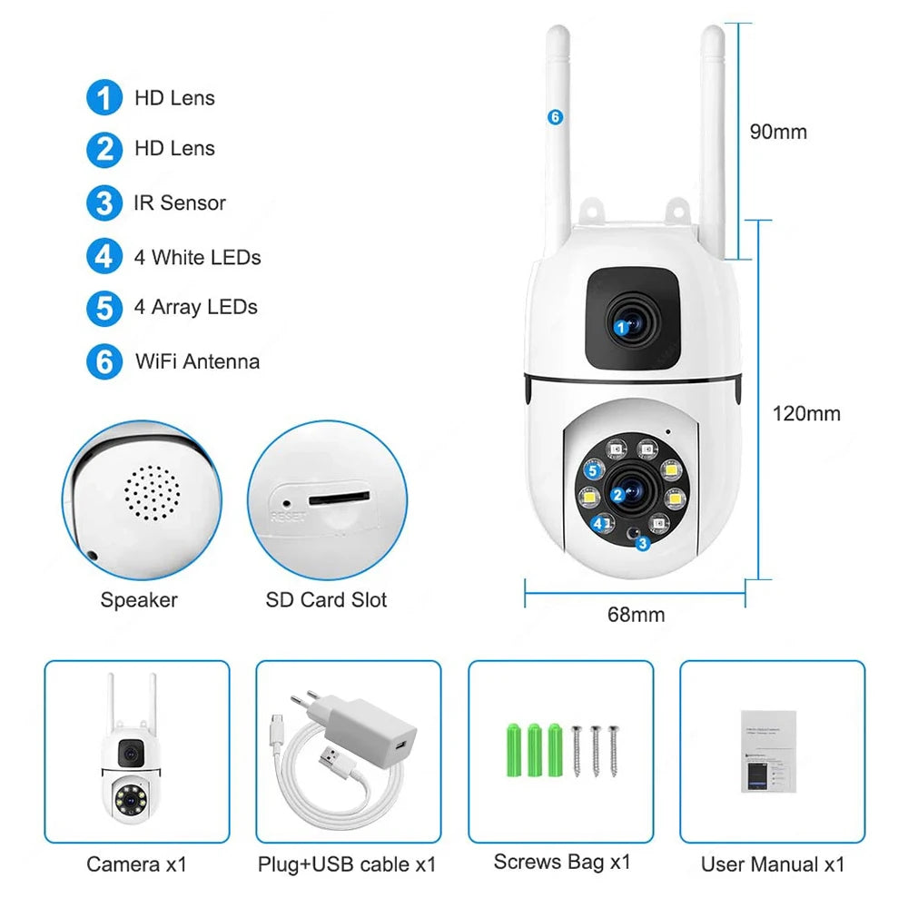 8MP HD Wifi Surveillance PTZ Camera Outdoor 4MP Dual Lens Dual Screen AI Auto Tracking IP Security Protection Camera CCTV Video