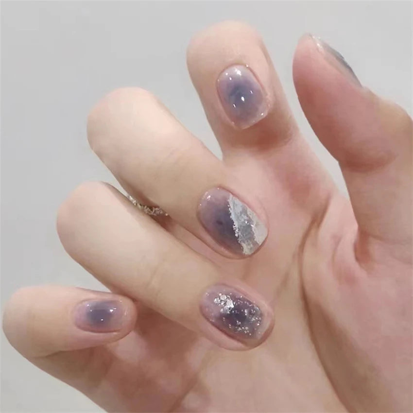 24Pcs/Lot Milky White Gradient Long Wearing False Nail Tips Acrylic Press on Nails Removable Reusable Artifical Fake Nails Art