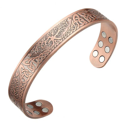 Pure Copper Magnetic Bracelet Open Closure Cuff Bangle with 18 Healing Magnets Trees of Life Vintage Jewelry Gift for Men Women