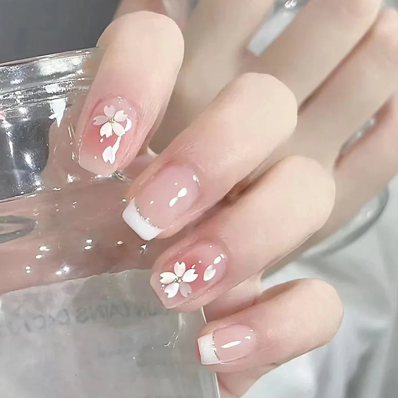 24Pcs Mid-length Ballet False Nails Cute Childlike Rainbow Press On Nails Iced Through Milk Tea Fake Nails Free Shipping Items