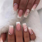 24Pcs Medium Long Ballet Fake Nails Art Flat Head Gold Line Frosted False Nails Press on Full Cover Removable Stick on Nail Tips