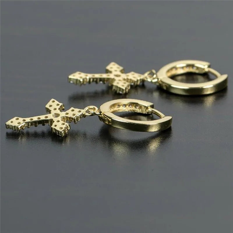 Classic Cross Point-Drill Crystal Replaceable Exquisite White Color Earrings For Women Men Hiphop Party Jewelry Gifts