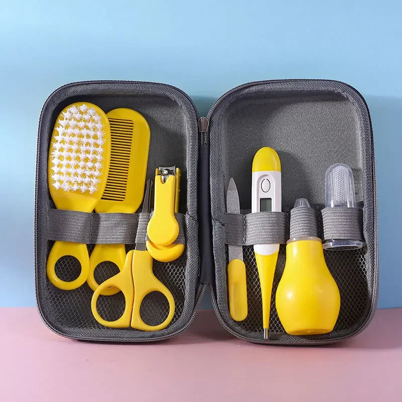 8pcs Newborn Baby Care Kit Infant Brush and Comb Set Safety Care Set Thermometer Nose Inhaler Nail Clippers Baby Essentials