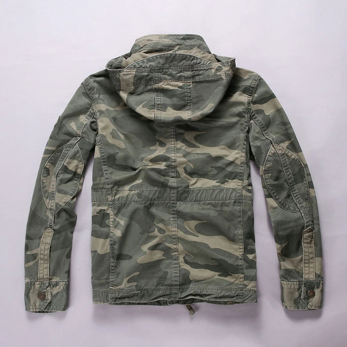 Men's Long Sleeved Hooded Camouflage Jacket Multi Bag Mid Length Storage Outdoor Trekking Camping Riding Sport Tops Amekaji Coat
