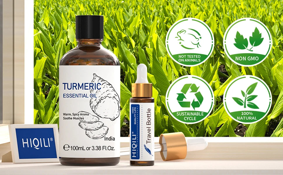HIQILI 100ML Turmeric Essential Oils, 100% Pure Herbal Plant Oil for Candle, Health Promotion, Diffuser And Humidifier, Relax