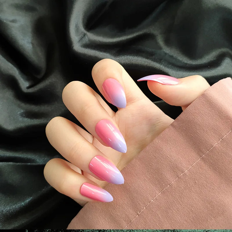 24Pcs/Lot Milky White Gradient Long Wearing False Nail Tips Acrylic Press on Nails Removable Reusable Artifical Fake Nails Art
