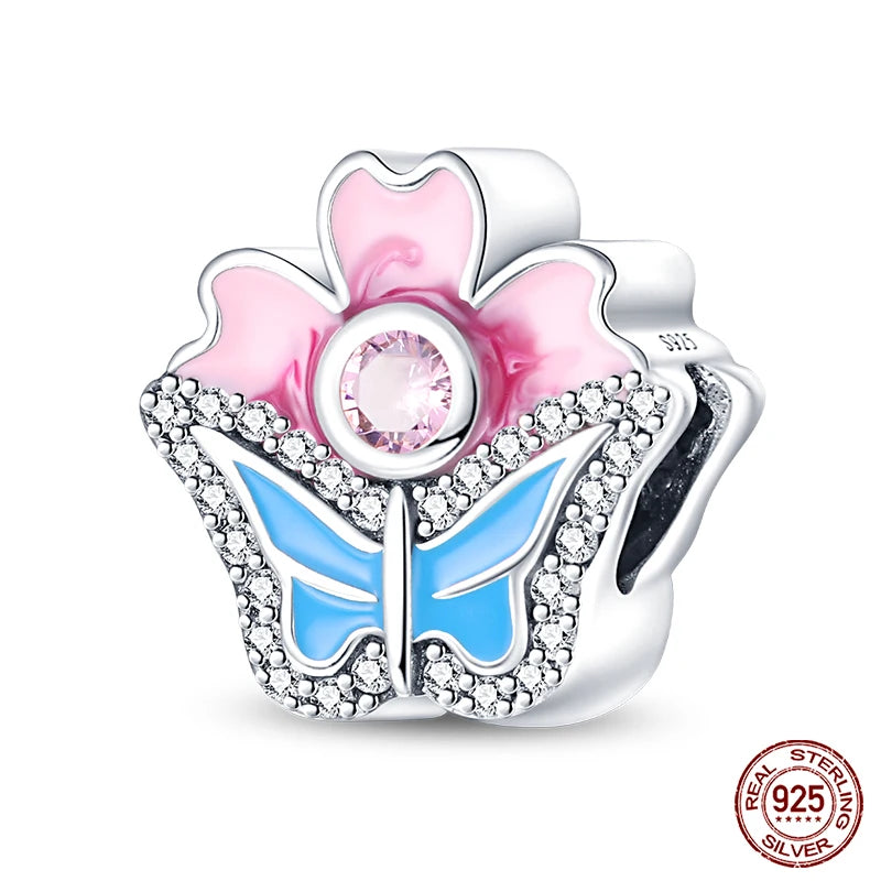 Fit Pandora 925 Original Bracelet 925 Silver Plate Flower Bird Series Charms Beads For Women Fashion DIY Jewelry Gifts Making