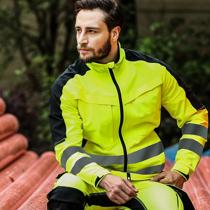 workwear mens jacket working cargo pants men High Visibility work suit with Reflective tapes